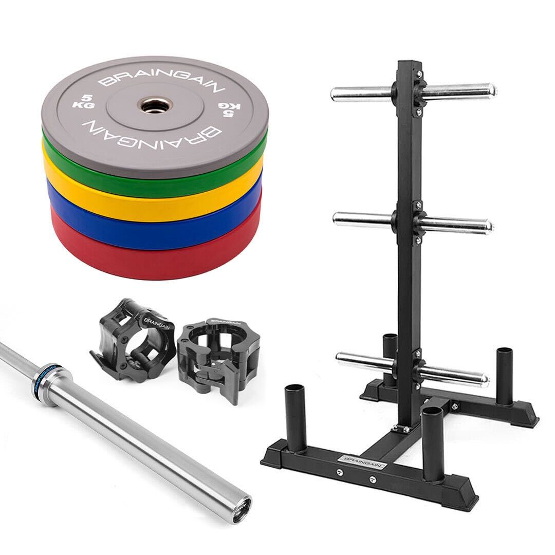 BRAINGAIN Olympian Gym Bundle (150kg Plates, 20kg Olympic Bar)